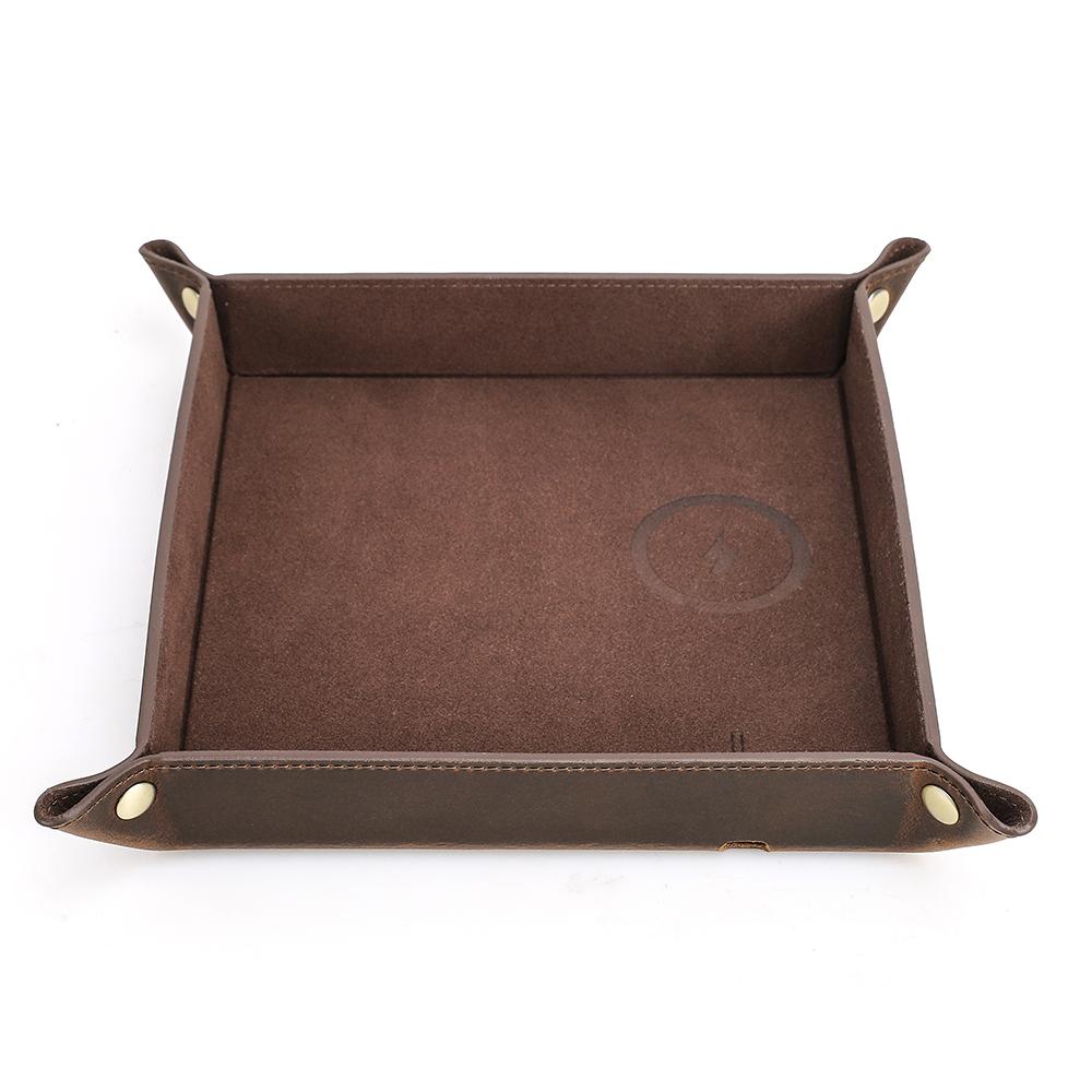 

Creative Genuine Leather Valet Tray with Wireless Charging for Phone Key Coin Pen Desktop Storage Sundries Case Box Ornaments кавовий