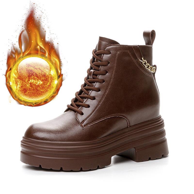 

Трендовые воскресные осенне-зимние женские туфли, новые туфли на небольшом танкетном каблуке, на толстой подошве, с внутренней высотой, универсальные короткие ботинки-мартины, хлопковые туфли 39