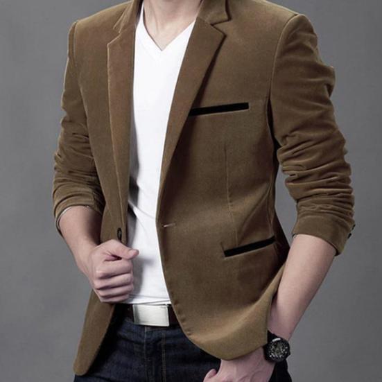 Suits Jacket Skin-friendly Long Sleeve Corduroy Men Fashion Casual Business Blazer for Autumn