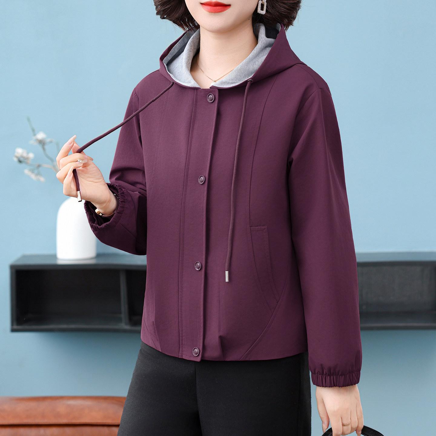 

50s Style Spring/Autumn Hooded Trench Coat for Middle-aged & Elderly Women - 2026 New Fashion Casual Jacket 2XL (105-120 jin) фіолетовий