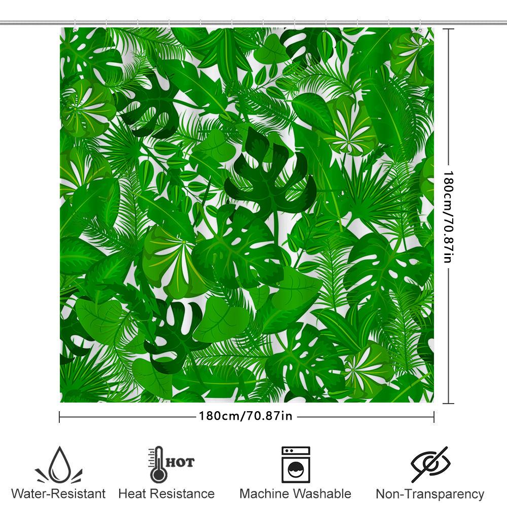 Green Palm Leaves Shower Curtain Waterproof Bathroom Decor For Home Decoration 69X70 Inches Green