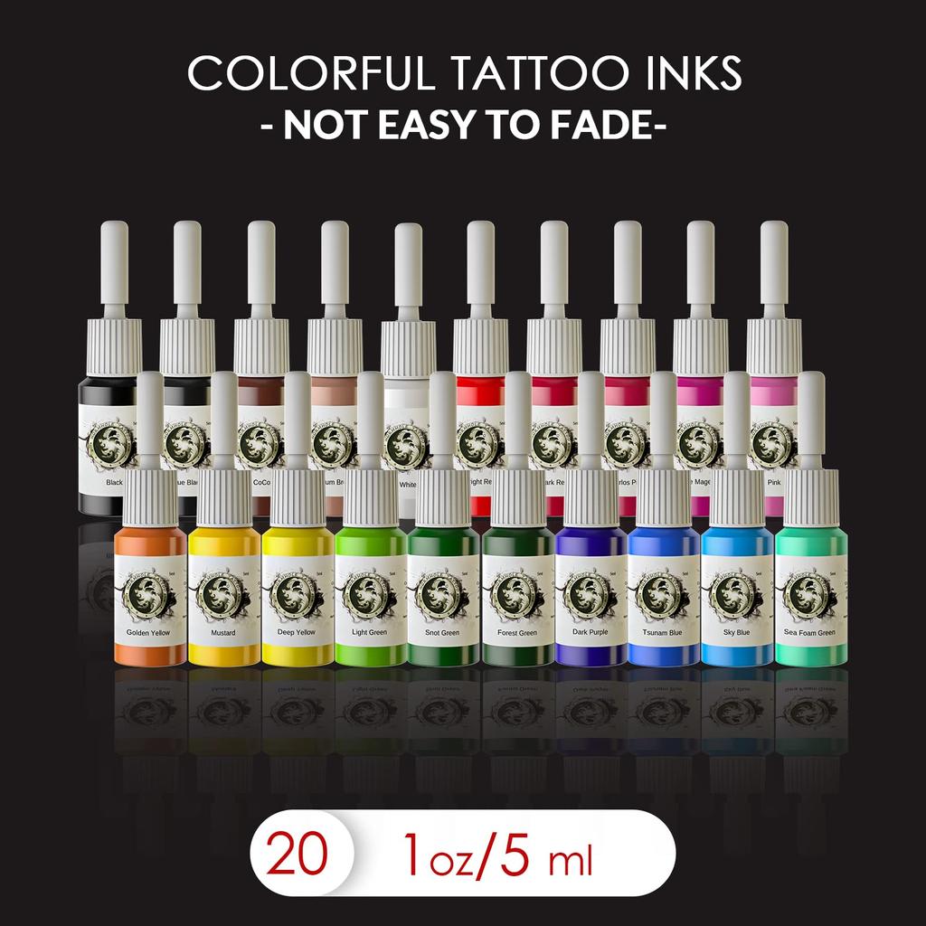 Wormhole Tattoo Kit Tatoveringspistolsett Tatoveringsmaskinsett Nybegynner tatoveringspistol 20 farger blekk strømforsyning tatoveringspennsett Rød