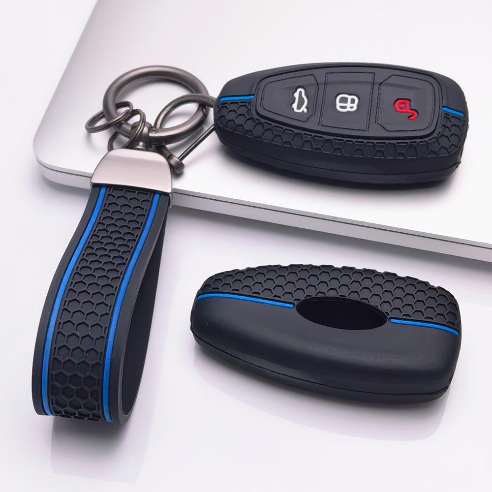 Silikon-Schlüsselabdeckung Schlüsselanhänger für Ford 3-Tasten Smart Key, Passend für Ford Focus Mondeo Kuga Escape Galaxy C-Max S-Max, Stoßfester Schlüsselanhängerhalter