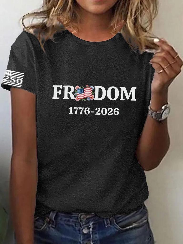 Women's 250th Anniversary Independence Day Digital Print T-shirt – Short Sleeve, Casual European & American Style