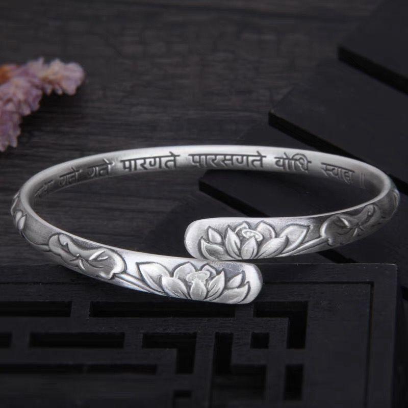 

Vintage Thai Silver Lotus Flower Cuff Bracelet for Women Girl Ethnic Fashion New Jewelry Party Lady Gift Pulseras Mujer