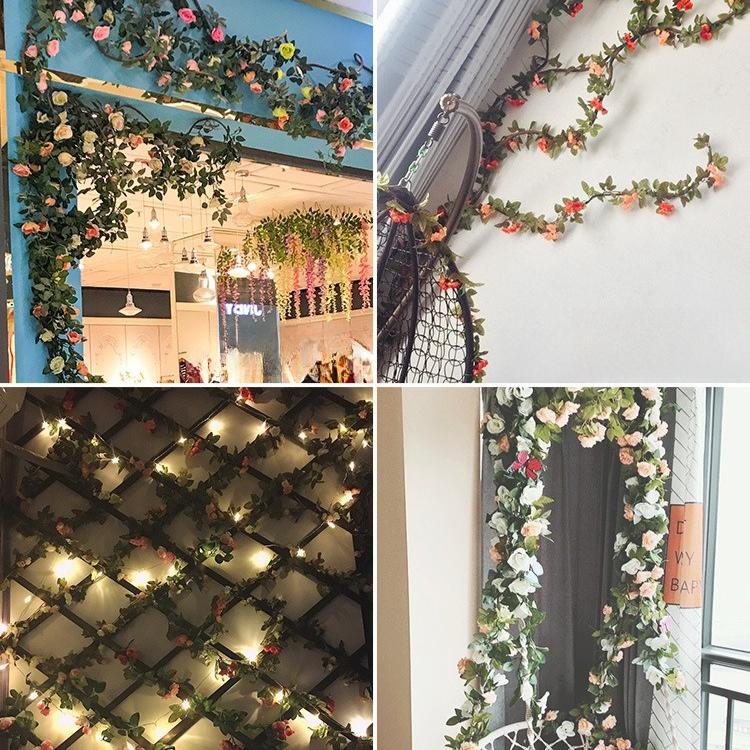 250CM Rose Artificial Flowers Christmas Garland for Wedding Home Room Decoration Spring Autumn Garden Arch DIY Fake Plant Vine