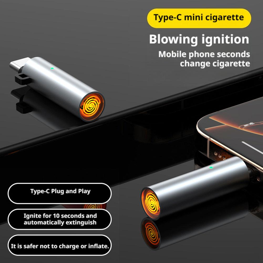 Type C Mini Lighter Blow-to-Ignite Auto Shut-Off for Air Travel Outdoor No Battery No Flame For Easy Carrying And Sto