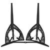Top de Sutiã de Renda Transparente Feminino Alças Finas Ajustáveis Design de Copa Aberta Detalhe de Anel de Metal no Busto