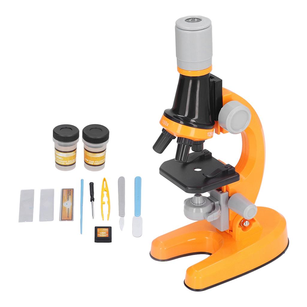 Kids Microscope Kit LED 1200X Microscope with Specimen Slides Science Educational Toy Birthday Gift