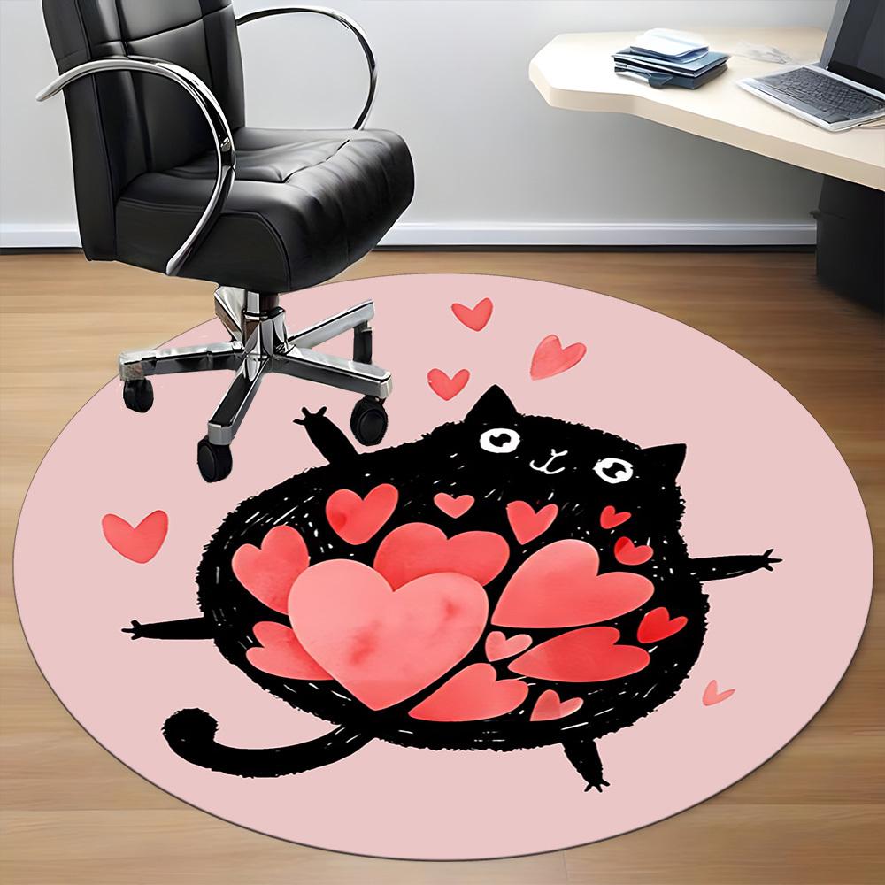 1pc Love Cat Office Round Area Rug, Indoor Mat Suitable For Office, Under Office Chairs Bedroom Living Room Home Decor, Room Deco 189
