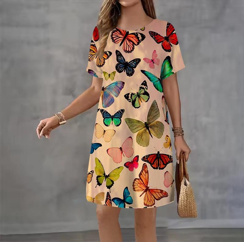 Fashion 3D Print Summer Dress Loose Casual Short Sleeve O-Neck Mini Dress