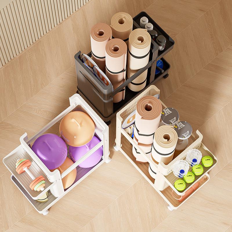Movable Storage Rack for Yoga Mats, Fitness Gear, and Badminton Equipment