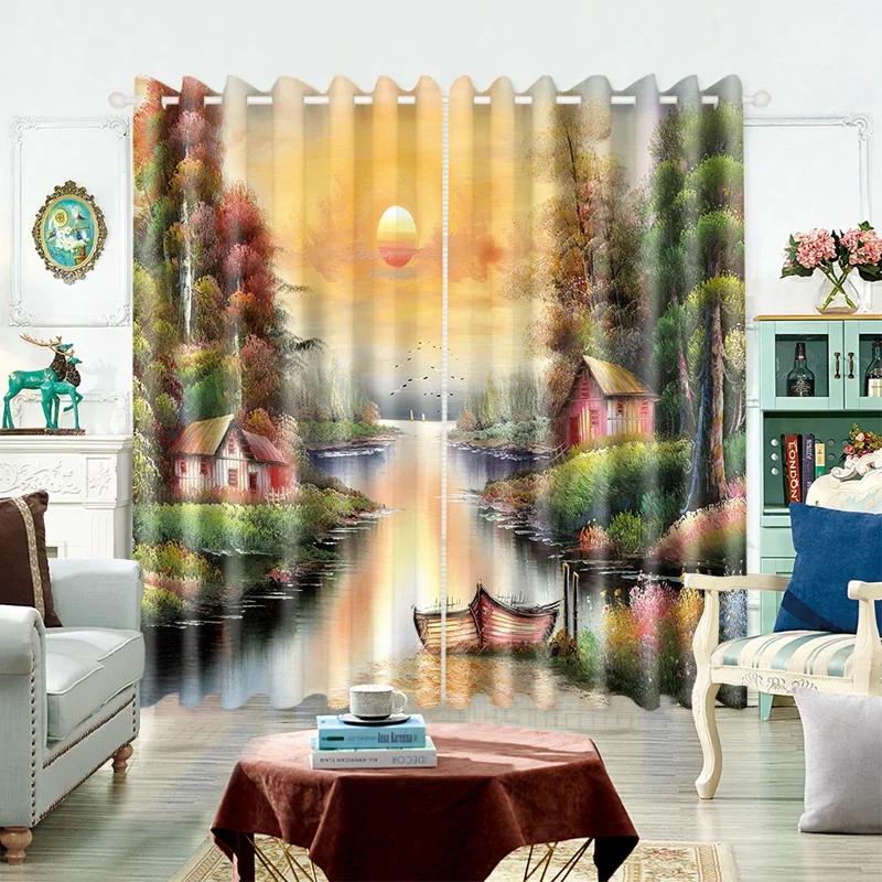 

3D Custom Modern American Nordic Monet Van Gogh Art Painting Room Warner Спальня Гостиная Полузатемняющие шторы Бесплатная доставка (50Wx50H)x2(CM)&Grommet Top