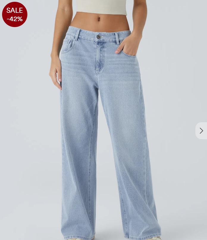 Retro gewaschene Mehrprozess-Jeans für Damen mit weitem Bein - Lockerer Schnitt