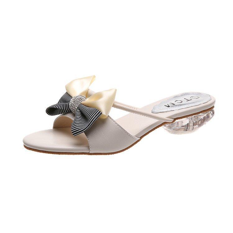 

2025 summer new butterfly rhinestone low-heeled slippers women s large size transparent crystal and cool slippers 41 бежевий