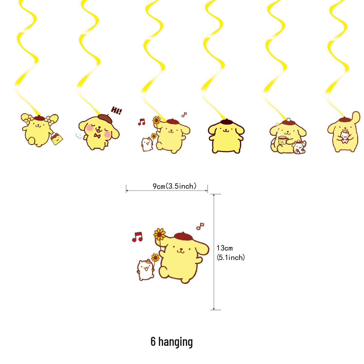 Pompompurin Sanrio Birthday Party Set: Decorations, Balloons, Cake Toppers, and Banners.
