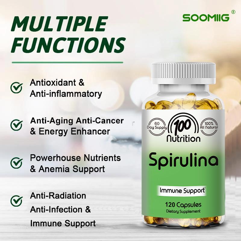 Organic Spirulina 700mg Capsules, Vegan Detoxifying Weight Loss, Immune-Boosting Superfood, 120 Capsules