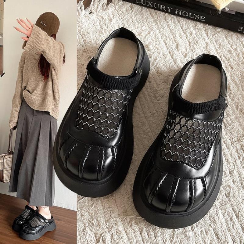 Fashion 2025 New Women's Platform Slippers Lace Mesh Half Slippers Women Outdoor Comfortable Heeled Slippers Woman Pantoufles Femme