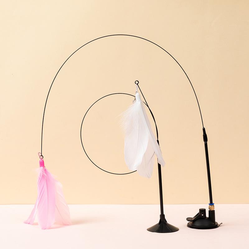 New Puppy Cat Teaser Stick Cat Long Rod Suction Cup Small Bell Feather Cat Toy Pet Amuse Yourself Toys Household Pet Products