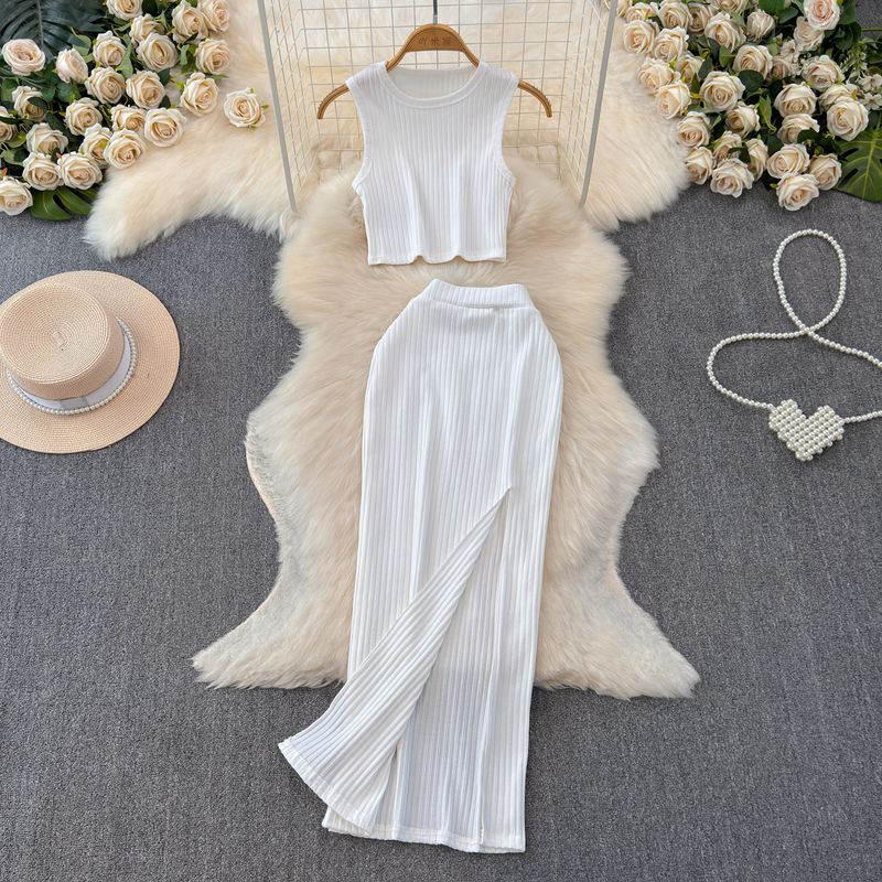 Elegant Socialite Sleeveless Split Sheath Fashion Suit