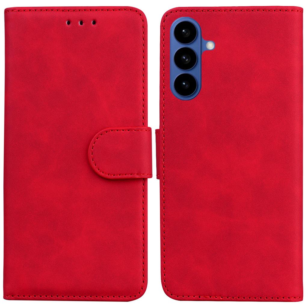 For Samsung Galaxy S26+ Case Solid Color Leather Wallet Phone Cover