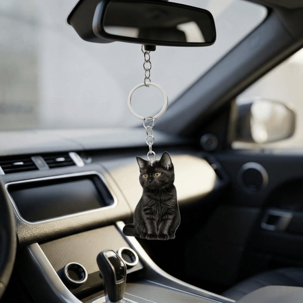 2 PCS Cute Black Kitten Keychain Acrylic Bag Hanging Creative Mini Cat Pendant Girls Women