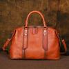 Vintage Genuine Leather Handbag High Capacity Casual Tote Solid Color Versatile Women's Shoulder Bag