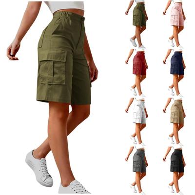 Cargo Shorts For Women Knee Length Casual Shorts Elastic Waist Hiking Workout Travel Shorts