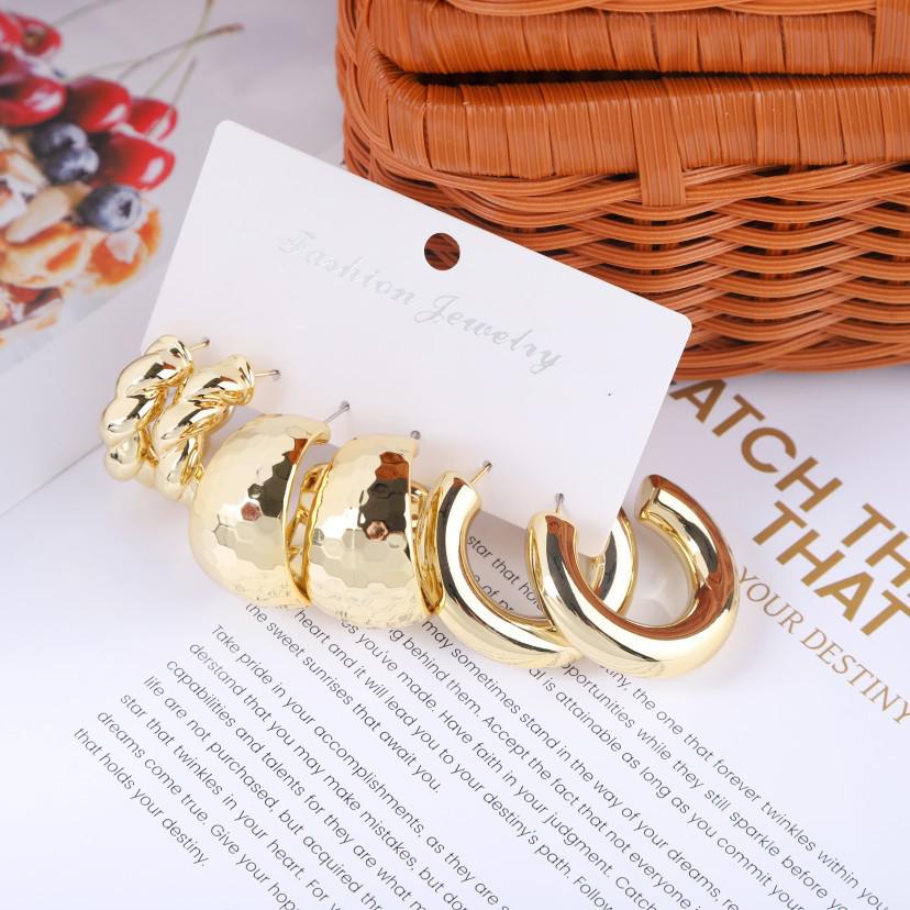 European & American Gold Tassel Retro CCB Earrings Set: 3 Pairs of High-Grade, Exaggerated Style for Women.