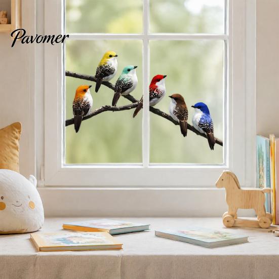 Bird Themed Glass Sticker on Branch Window Sticker, Colorful Birds Decorative Static Bathroom Cling Decal, Waterproof Removable Animal for