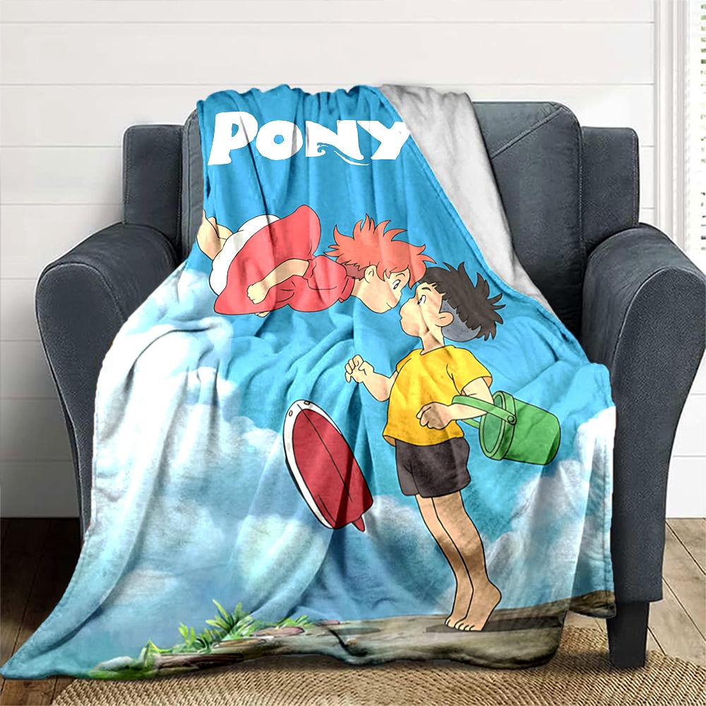 Ponyo Sea Magic Flannel Blanket Super Soft Warm Cozy Blanket for Sofa Bed Office Travel All‑Season Home Decor Gift