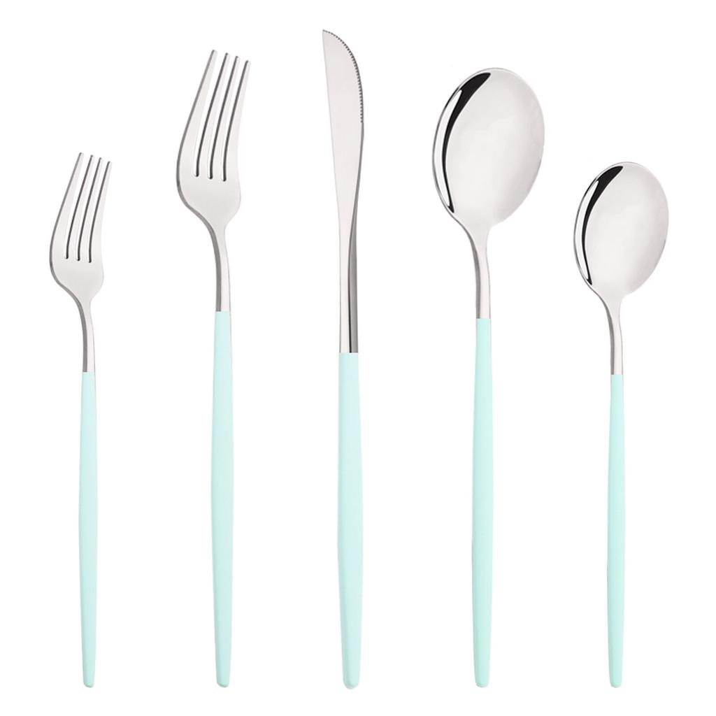 Modré zlato 5 ks Sada jídelního nádobí Stříbrné nádobí Příbory Nůž Dezert Vidlička Lžíce Nerezové nádobí Sada příborů Protable Jídelní potřeby