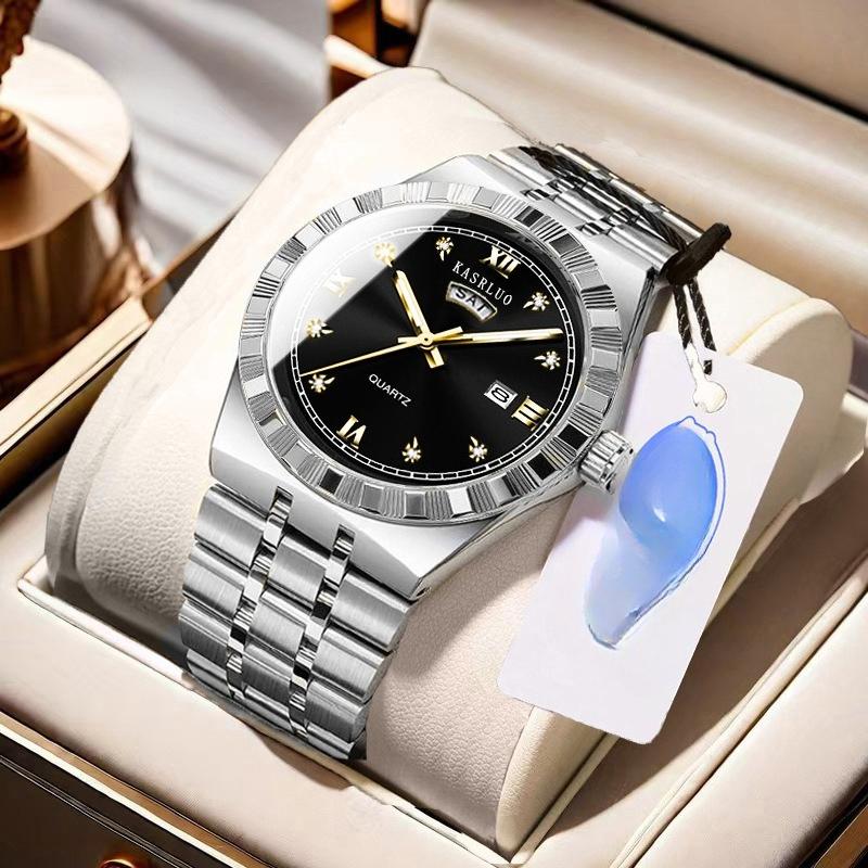 Men's Watch Stainless Steel Waterproof Non-Mechanical Luminous Calendar Steel Strap Watch