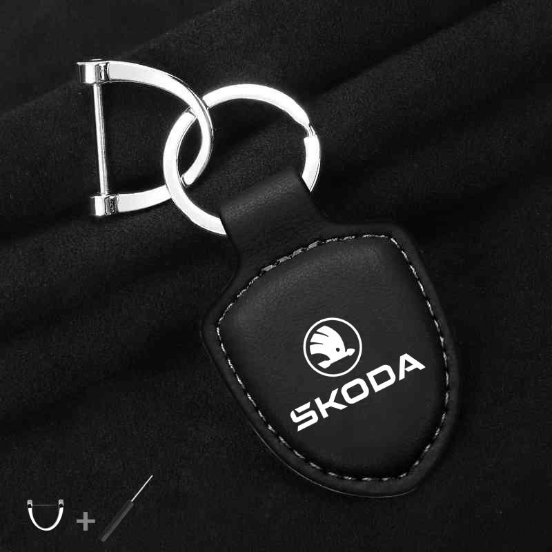 For Skoda Octavia Kodiaq Fabia Vrs Superb Karoq Yeti Rapid Accessories Car Shield Leather Keychain Key Ring Pendant Holder Gift xknz73