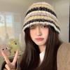 Autumn And Winter Color Matching Striped Handmade Knitted Hat Female Korean Version Showing Face Small Ear Protection Bucket Hat Versatile Warm