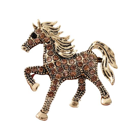 Retro Horse Brooch Rhinestone Inlaid Horse Pin Zodiac Year Animal Brooch Men Women Suit Accessory for Handbag Clothes Decoration
