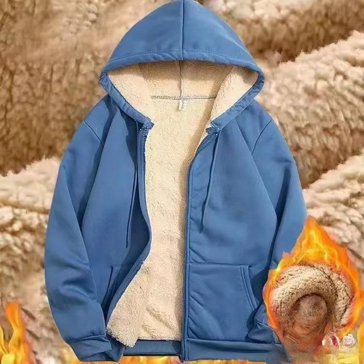 Kurtka męska zimowa, ciepły polar jagnięcy, młodzieżowy, gruby płaszcz z aksamitu, swobodna kurtka z kapturem, kardigan