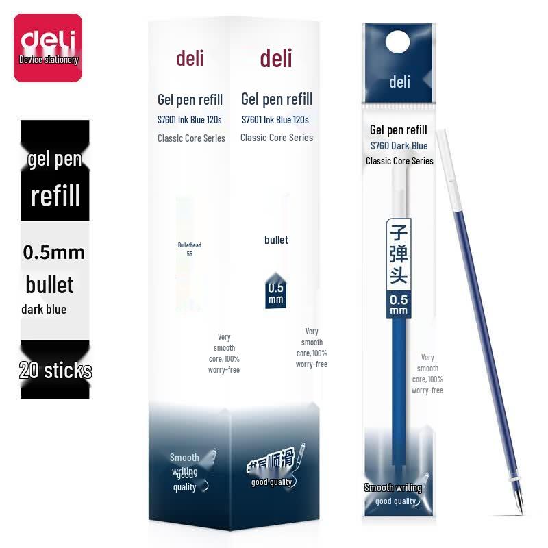 Deli S760 Gel Pen Refills, 0.5mm Dark Blue Ink