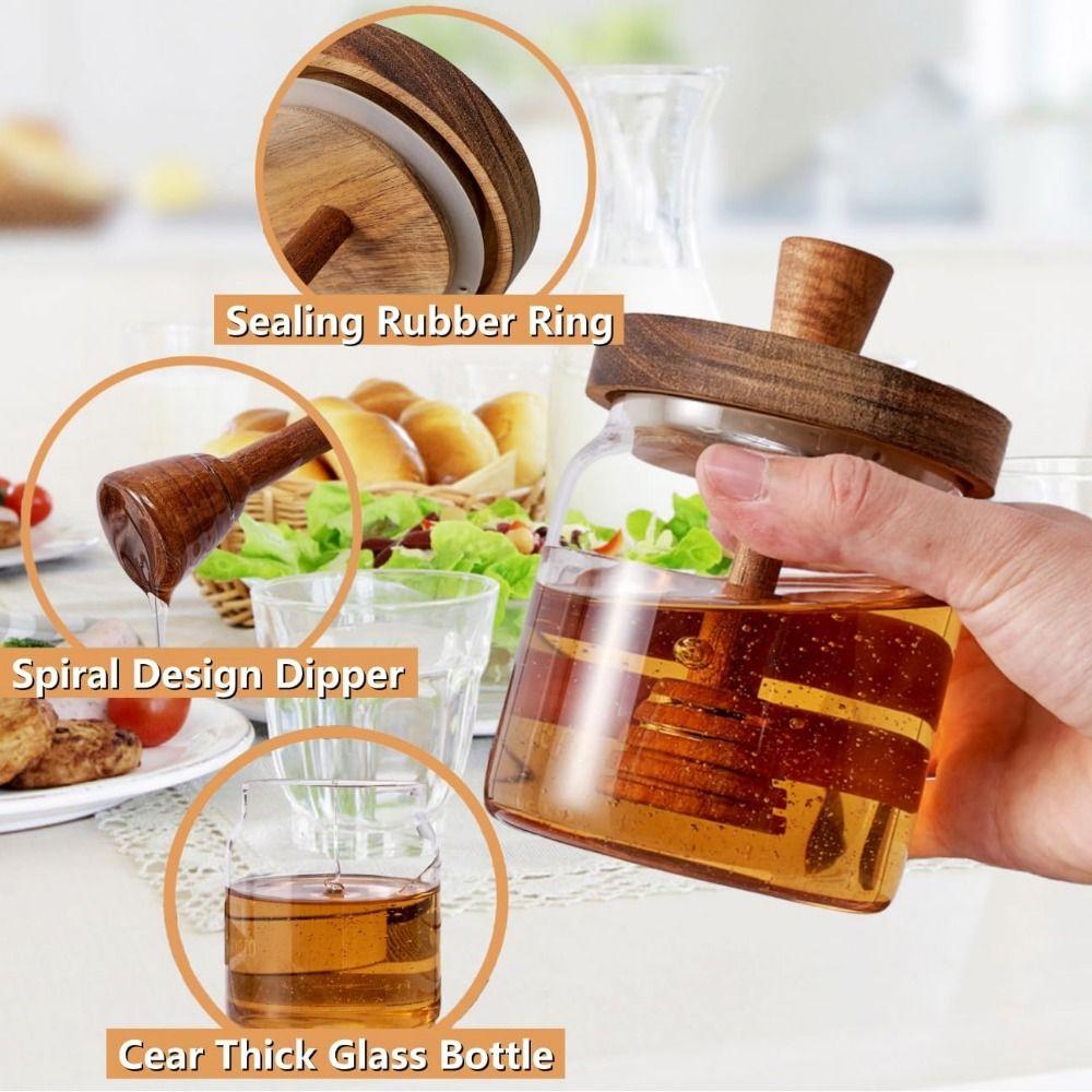 Wooden Honey Dipper Honey Pot Lid Honey Dispenser Easy To Clean Honey Jar Dipper Set  Syrup