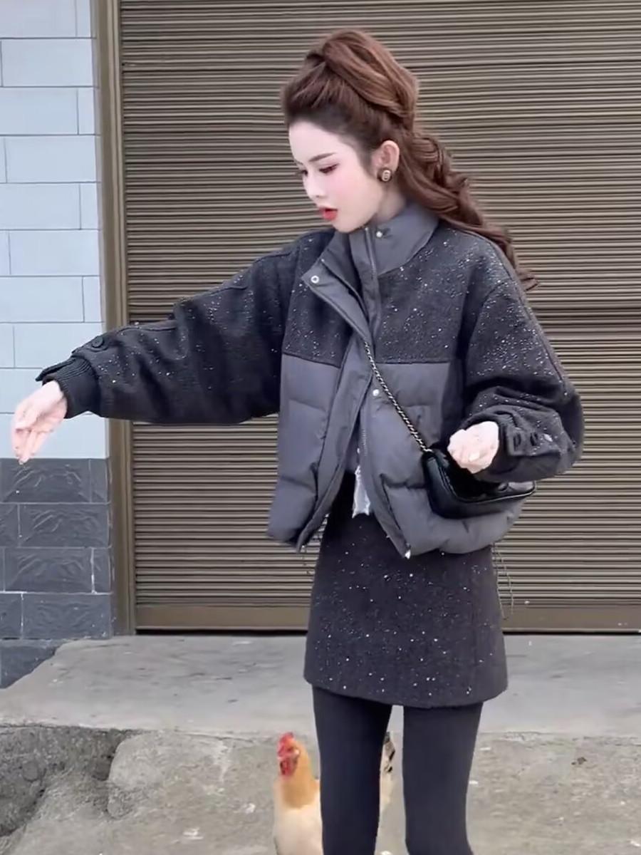 

Маленькая хлопковая куртка пэчворк из твида с горячей приклейкой - Женское короткое пальто на весну/лето S [43-50 kg] серый