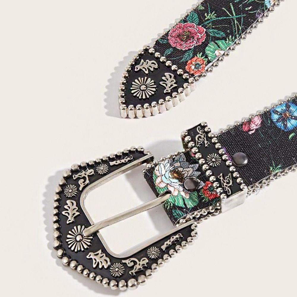 Printed PU Leather Waistband Korean Style Retro Waistband Fashion Floral Belt  Outdoor