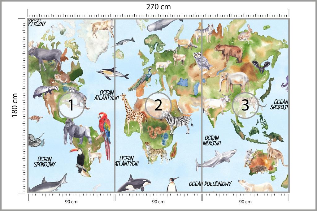 Photomural Watercolour World Map Self-Adhesive Mural 270x180
