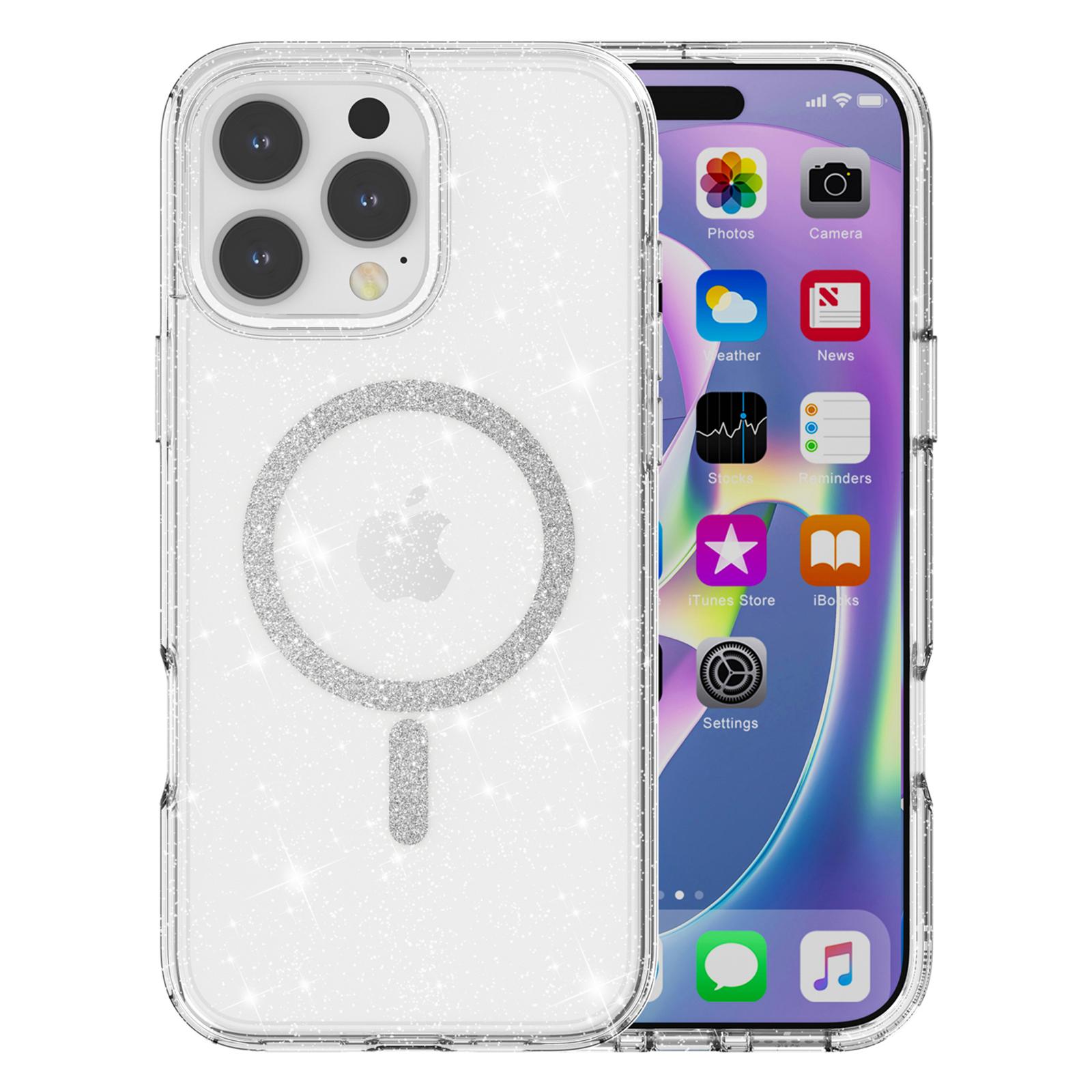 

For iPhone 16 Pro Max Phone Case Compatible with MagSafe Glitter PC+TPU Hybrid Shockproof Cover White