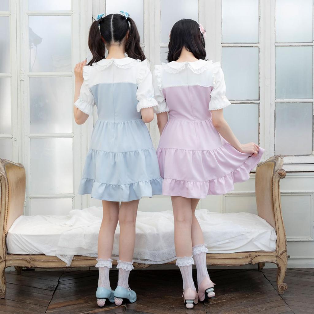 Yumetenbou Mass-Produced Clothing [Dear My Love] Casual Dress, Round Collar, Bustiered Dress, Women's, Gingham Black, Yumetenbou