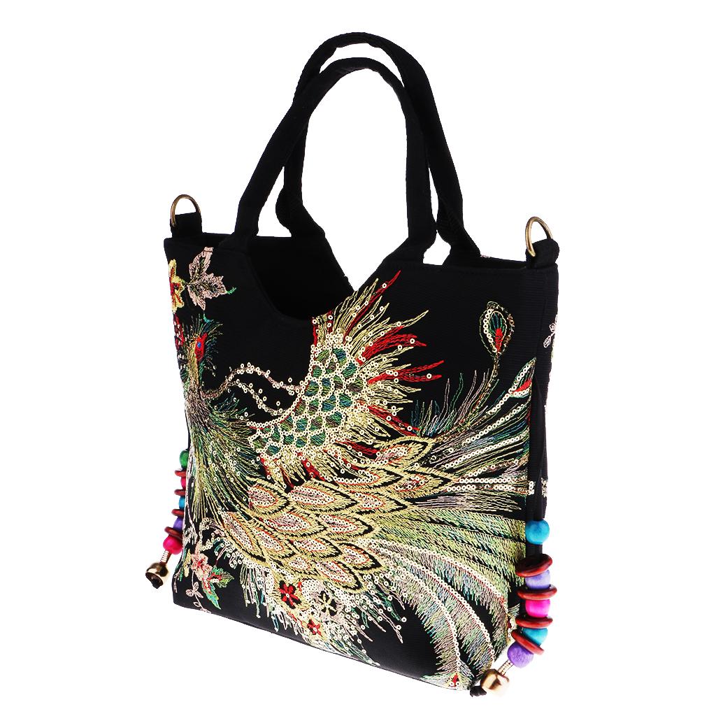 Handmade Retro Peacock Embroidery Bag with Zipper Woman Handbag Shoulder Bag