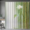 Black Stone Tower Zen Shower Curtain, Spa Decor Lotus Purple Orchid Flower and Bamboo, Cloth Fabric Bathroom Decor Accessory Set