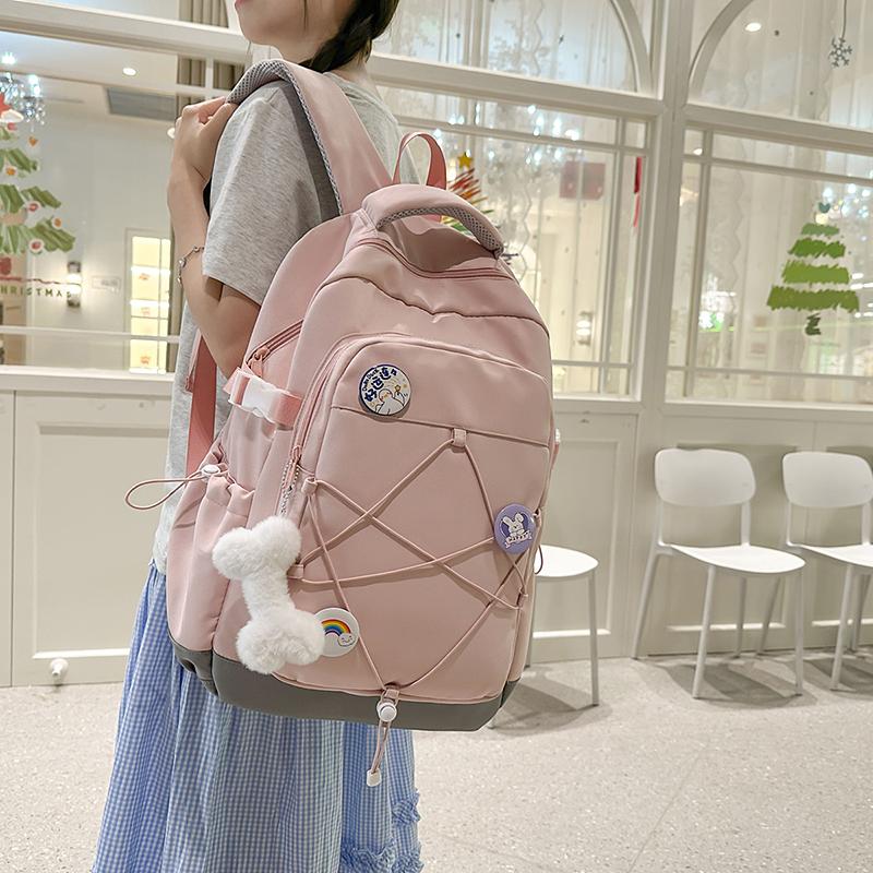 Drawstring Backpack Girl's Large Capacity Backpack Color Contrast Student Schoolbag Travel Bag