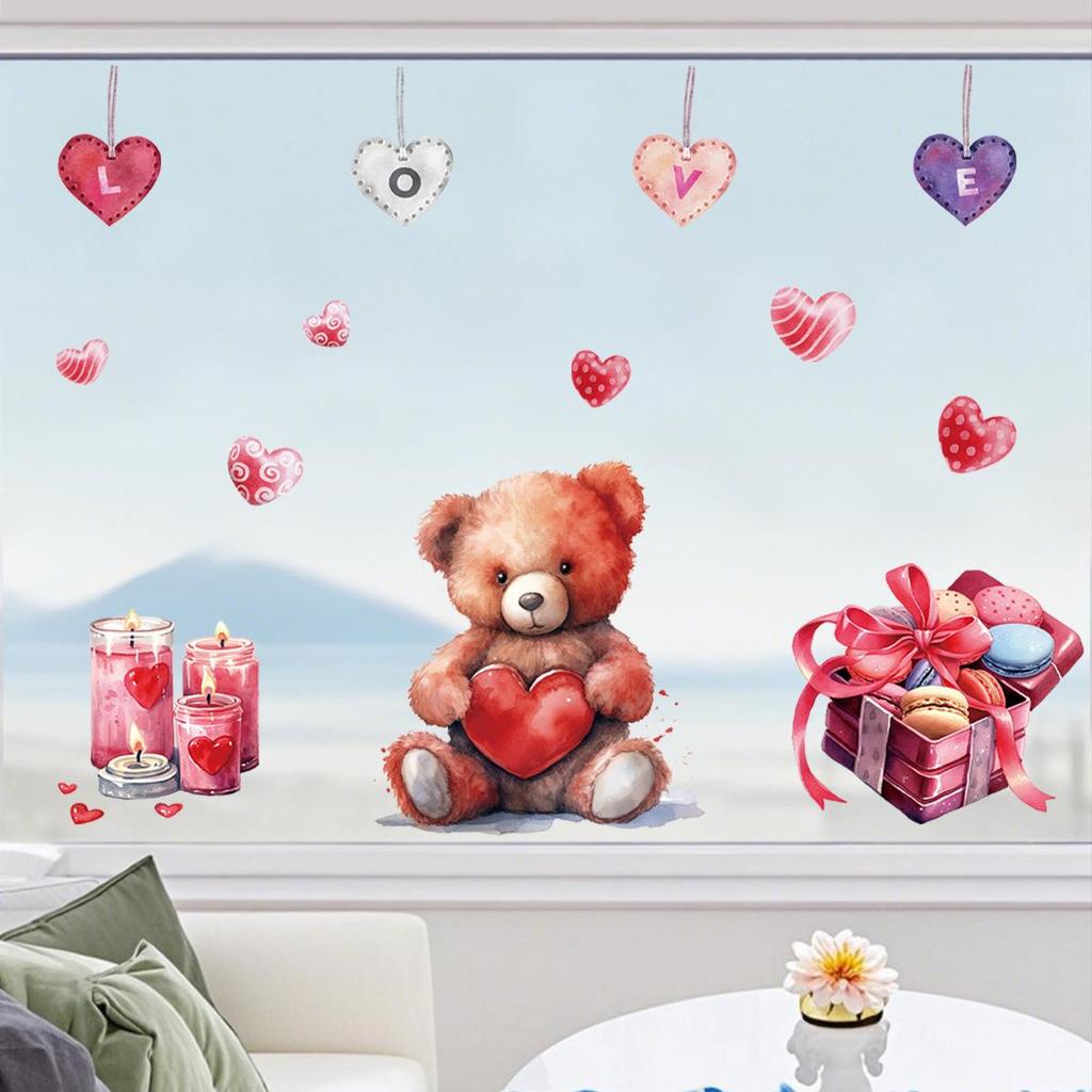 Heart-Shaped Teddy Bear Electrostatic Valentine Window Sticker for Mall, Shop, Wall, or Refrigerator 2026.