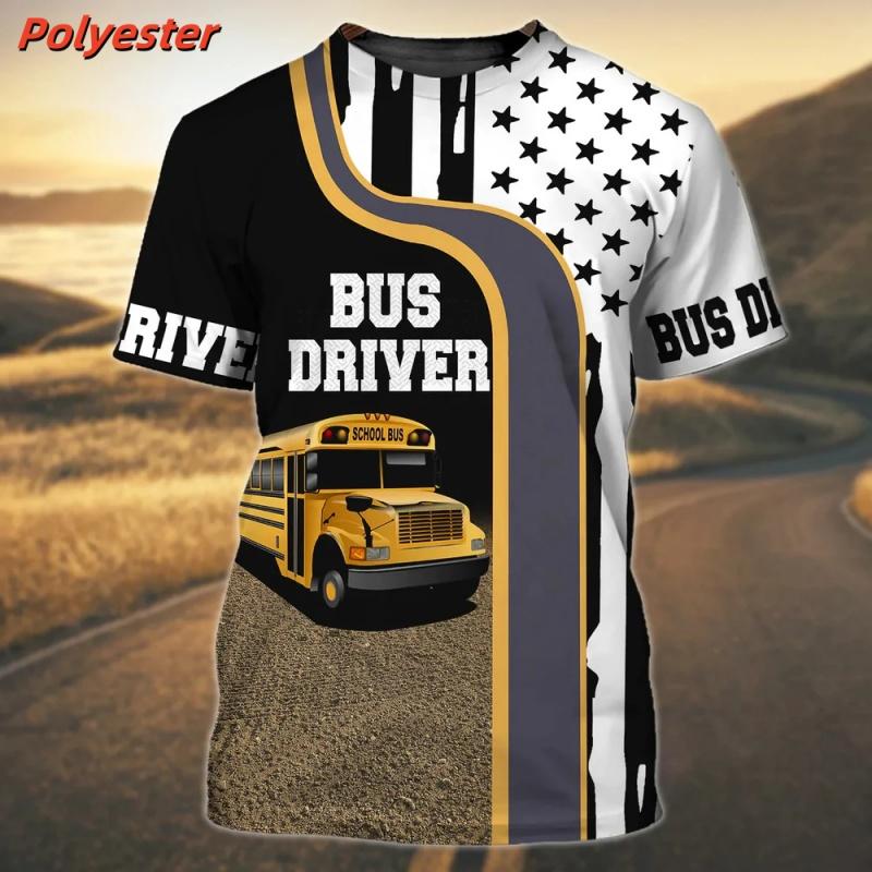 3D Printed Bus Driver Uniform T-Shirt For Men School Bus Pattern Tees Summer Casual Loose Round Neck Tops Short Sleeve T Shirts