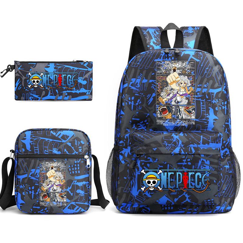 One Piece Luffy Anime Print Student Backpack Set Shoulder Bag Pencil Case Boys Girls School Bags